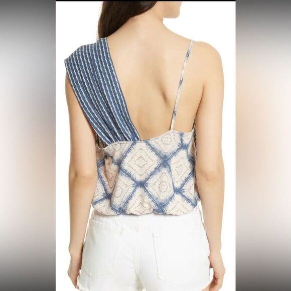 Free People ‘Call On Me’ Asymmetrical Tank Top, Blue and White, Women’s Large - Picture 2 of 5
